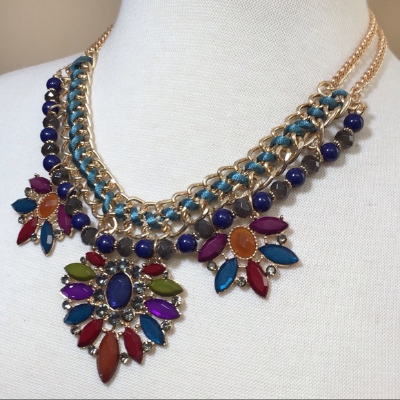 Chunky Jewel Tones Multicolor Necklace Earring Set - Picture 2 of 3